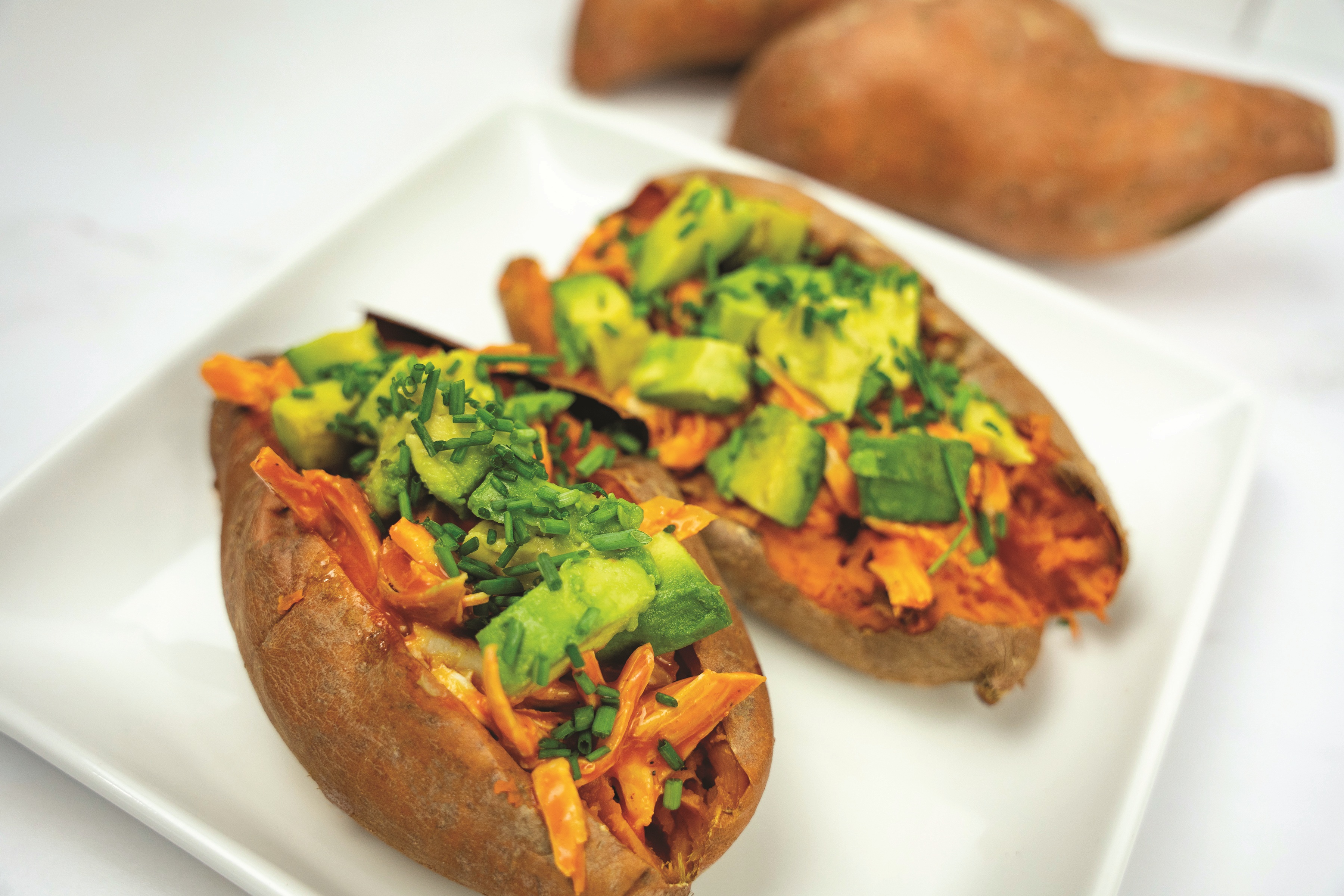 Buffalo Chicken Stuffed Sweetpotatoes