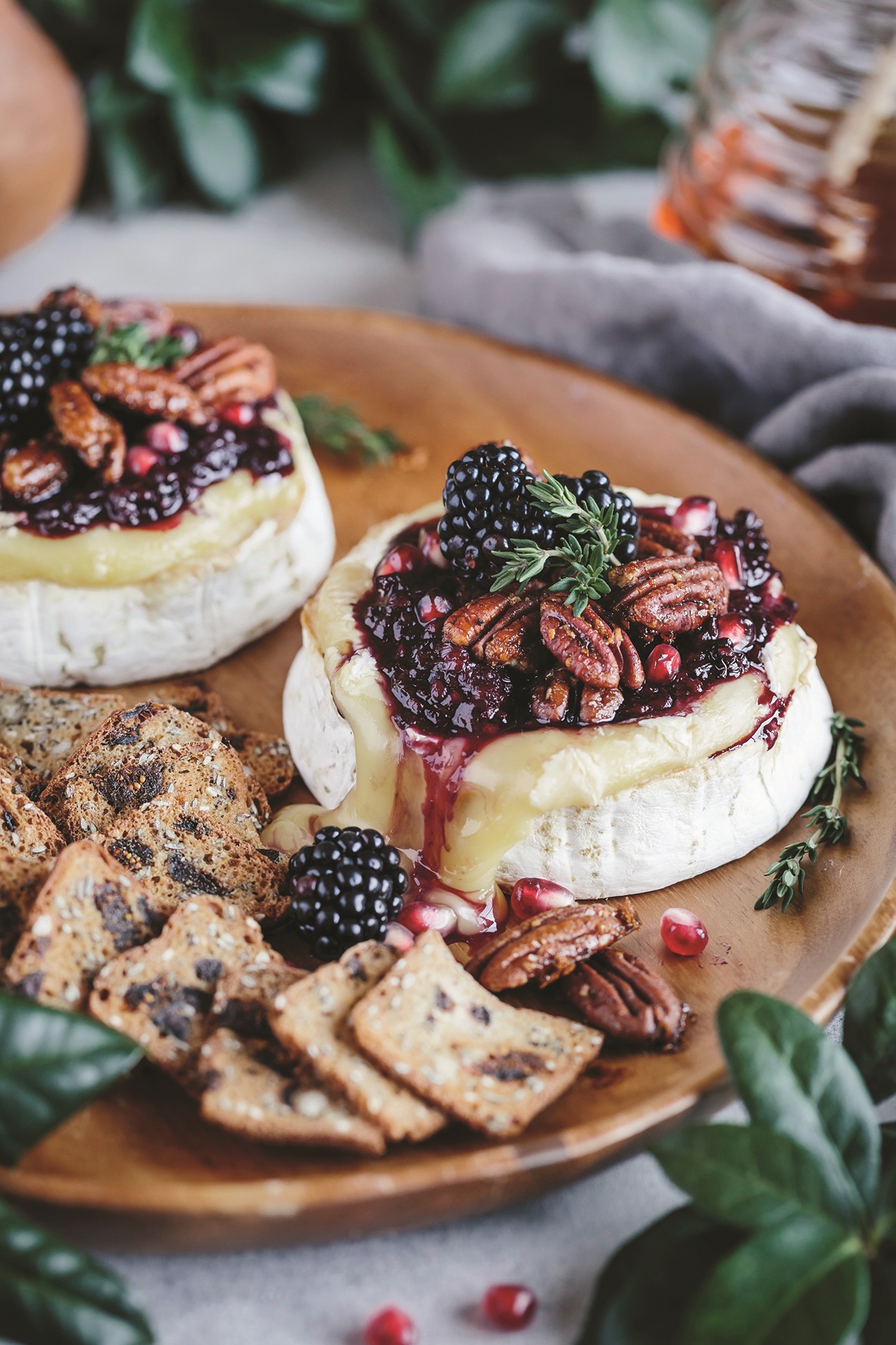 Baked Brie With Blackberry Compote and Spicy Candied Pecans