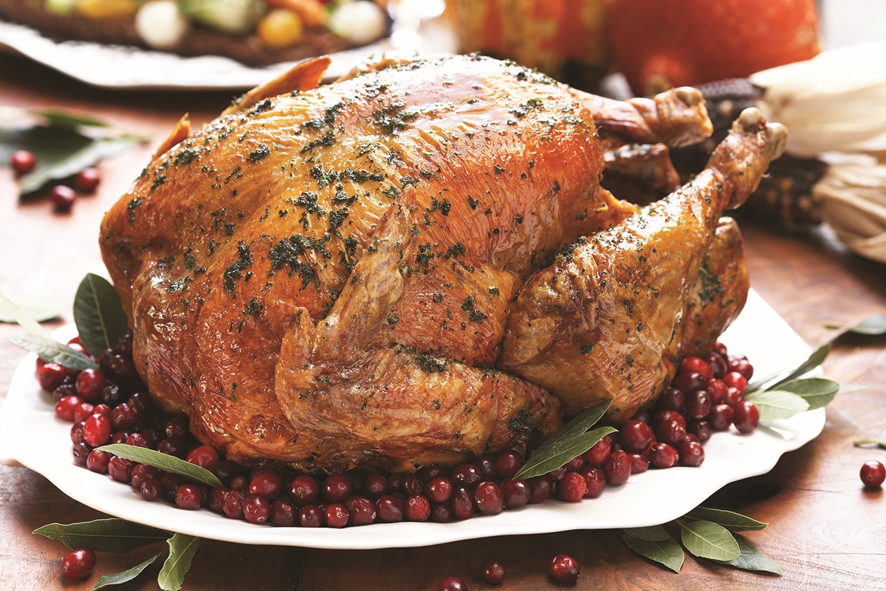 Whole Roast Turkey With Cranberries and Bay Leaves
