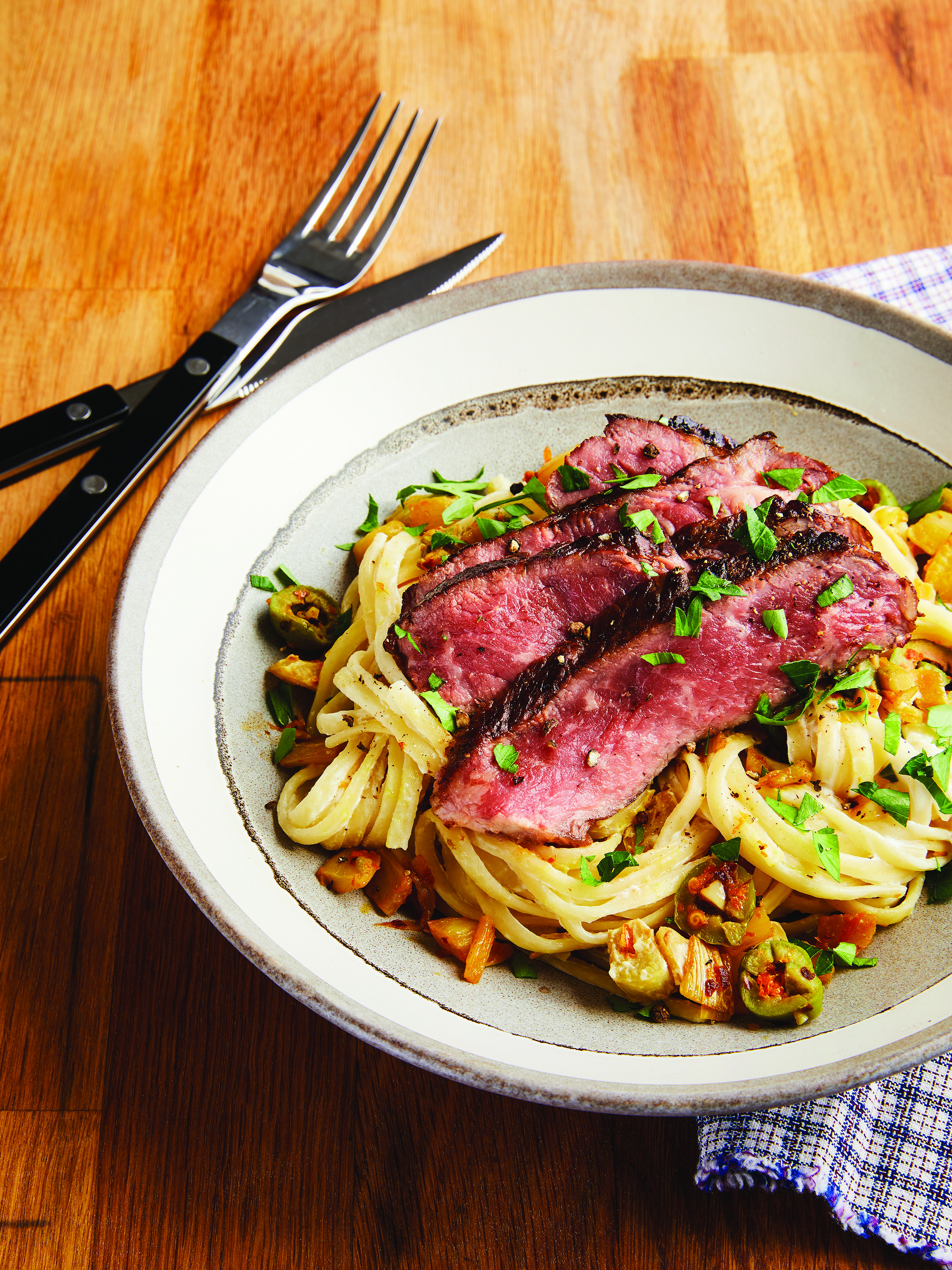 Seared Strip Loin with Linguini