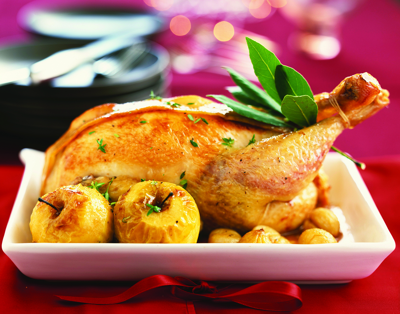 Stuffed Poularde Hen With Chestnuts and Apples