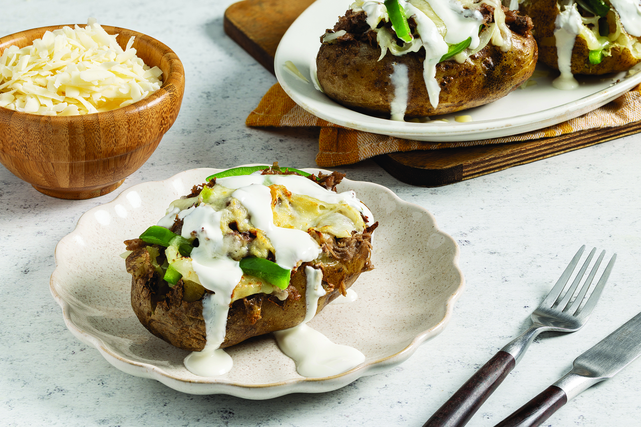 Loaded Philly Cheesesteak Baked Potato