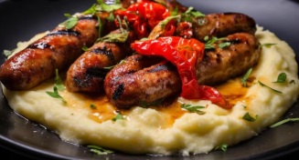 Cantimpalitos (Grilled Mini Chorizos with Potato Purée)