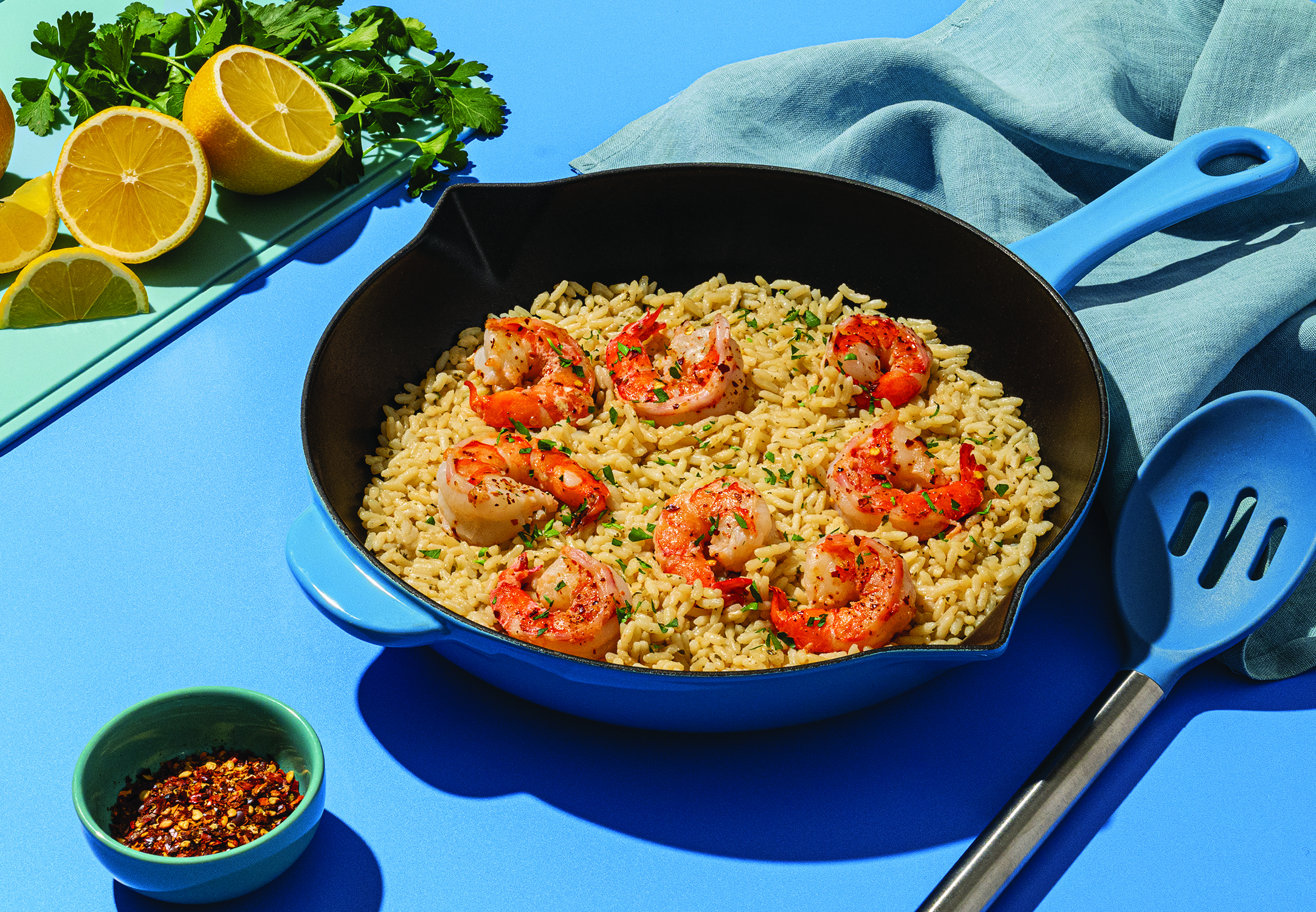 Garlic Parmesan Rice and Shrimp Skillet