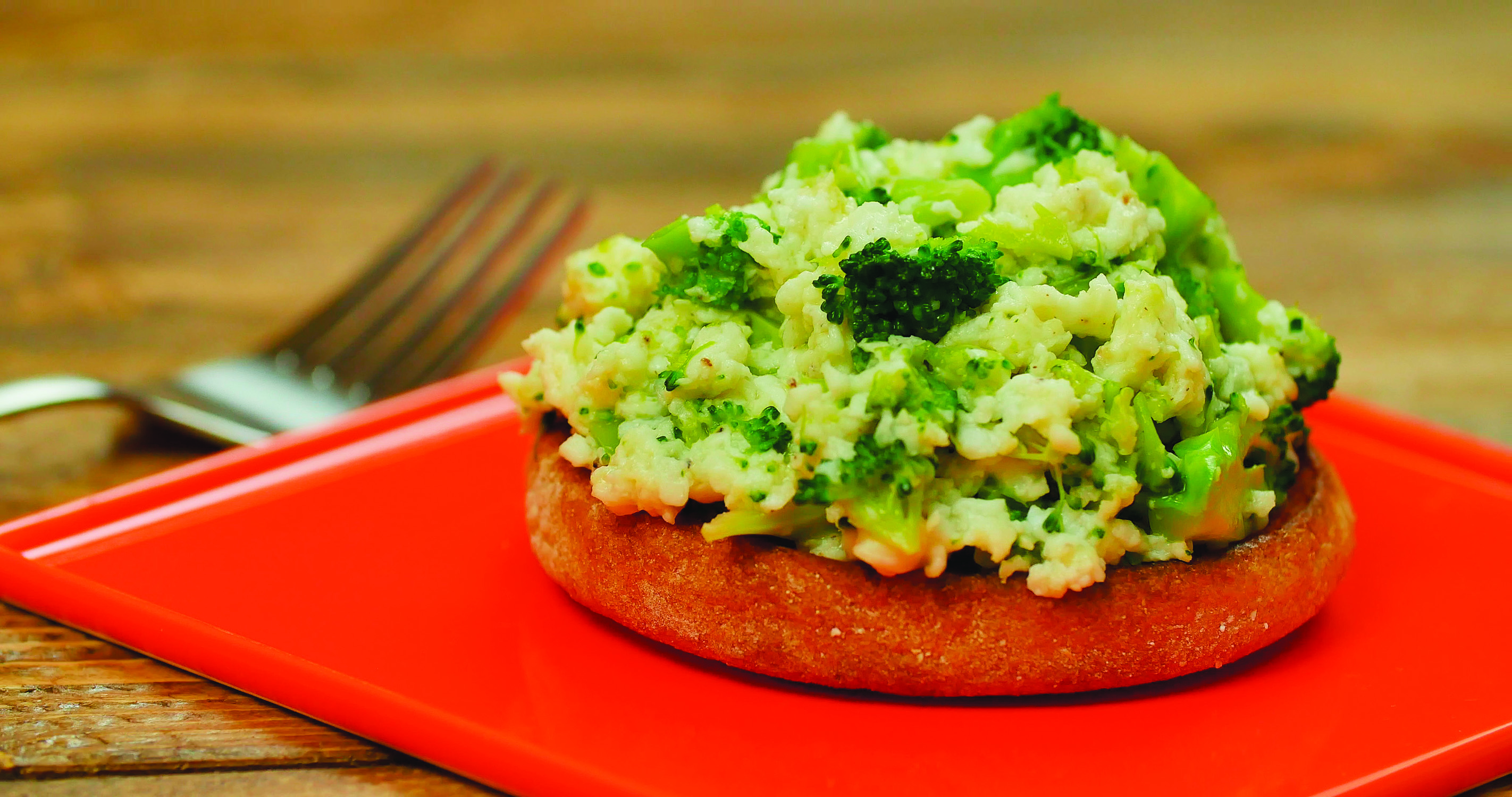 Broccoli and Cheese Egg White Scramble on Whole-Wheat English Muffins