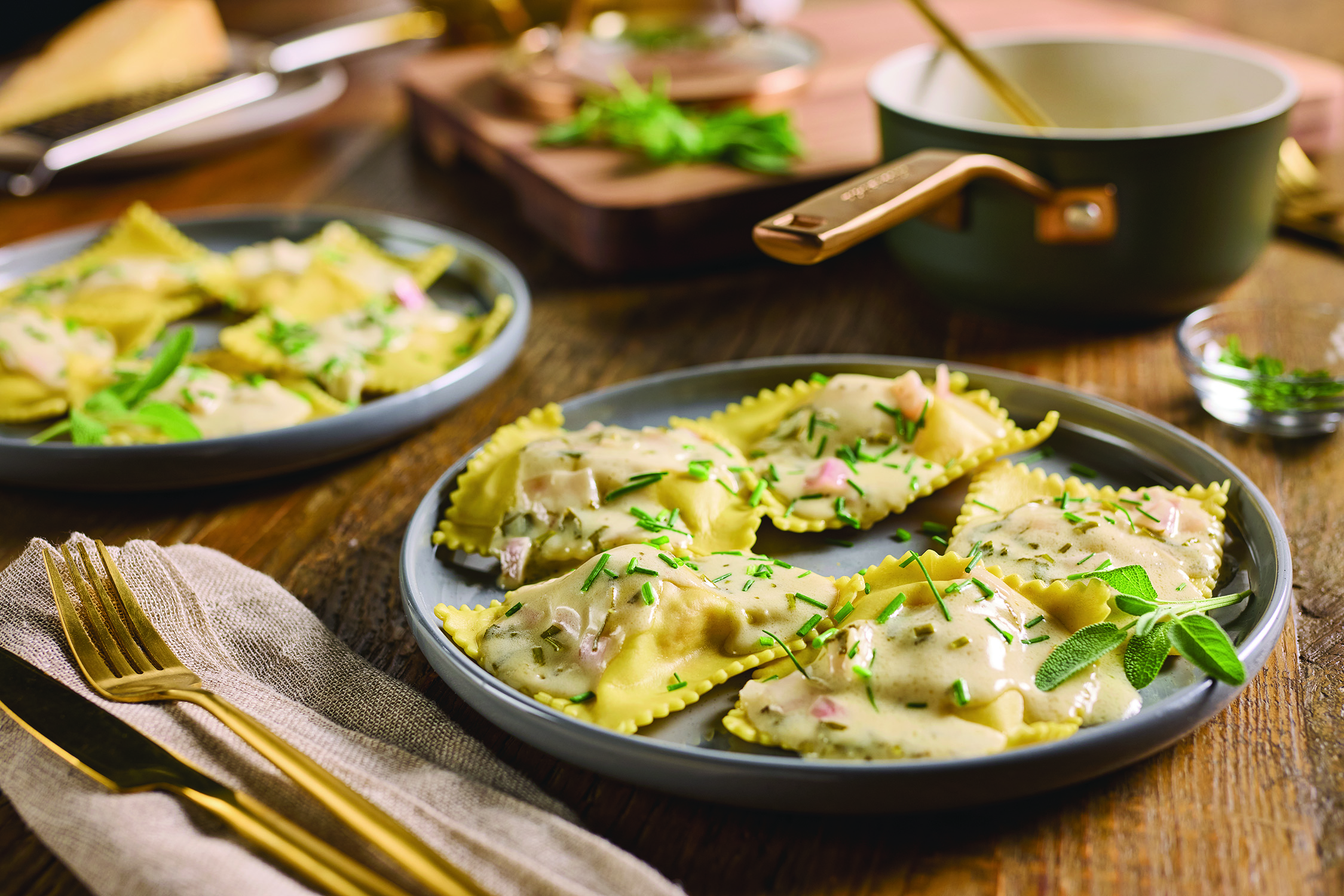 Homemade Pumpkin Ravioli with White Wine and Herb Butter Sauce